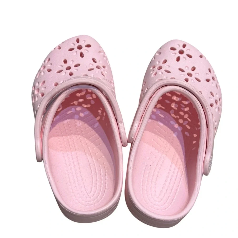 Crocs Classic Floral Cut Out Clog K Kids Pink Sandals Size C13 NEW
